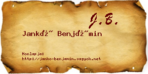 Jankó Benjámin névjegykártya